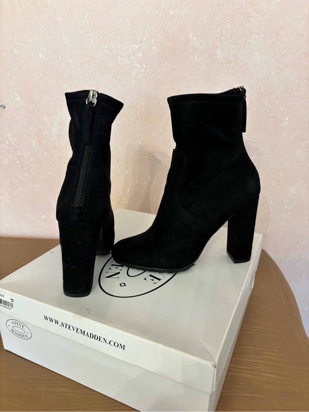 Steve Madden Black Suede High Block Heel Ankle Boots